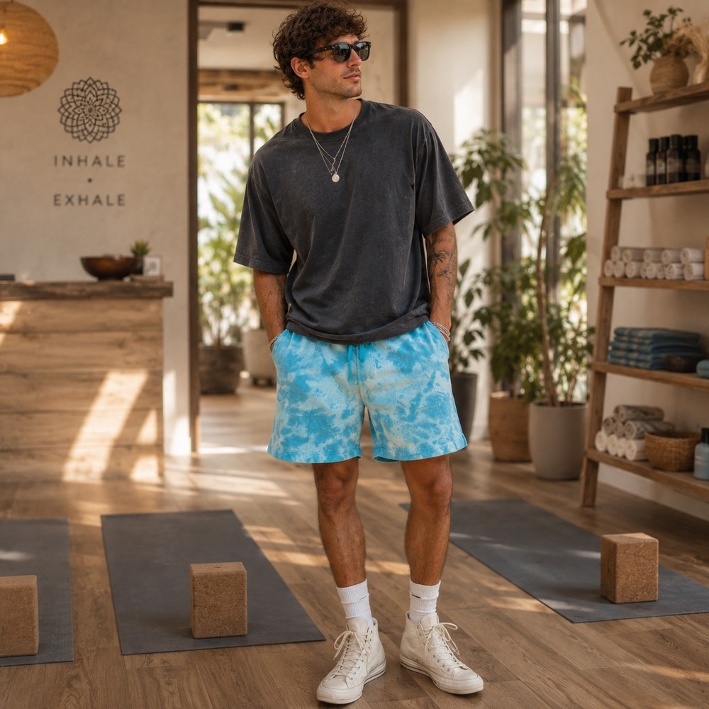 Sovereign Code‎ Hatch Mens Tie Dye Fleece Shorts Teal Mint Blue P7831440AM NWT